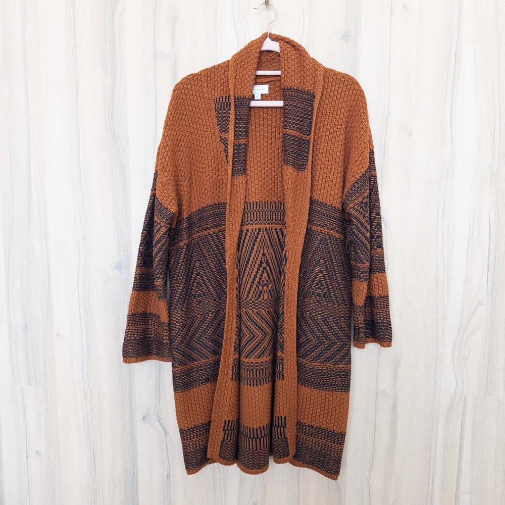 Lucky Brand Womens Cardigan Size S Burnt Orange Southwestern Boho Cozy‎ Longline